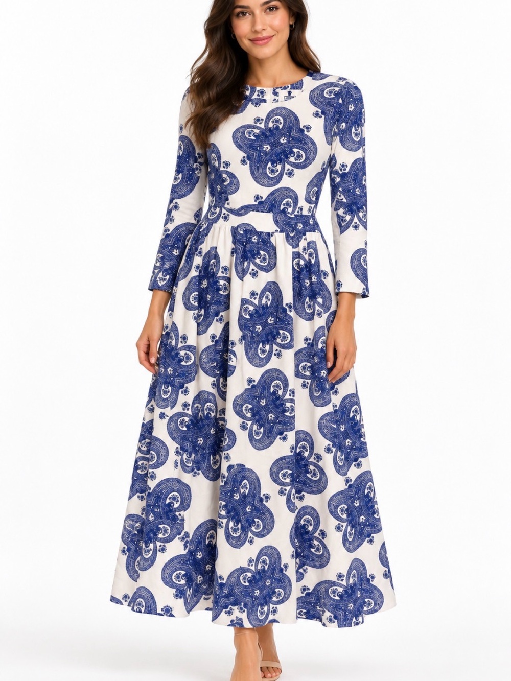 Dainty Jewells Blue & White Paisley Maxi Dress Medium